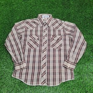 Vintage 80s Wrangler Western Shirt Large 22x27 Brown Plaid